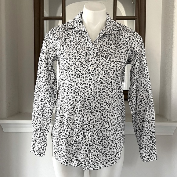 Frank & Eileen Shirt Heart Print Woven Button Up, White Grey Black Size XS NWT - Picture 5 of 11